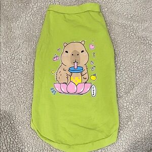 Cute Green Cartoon Capybara Drink Graphic Tee